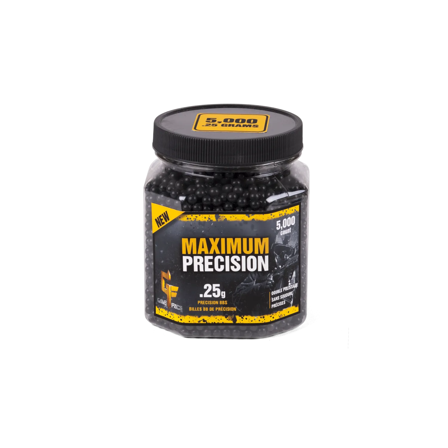 Game Face Match Grade Black Airsoft BBs – .25g (5,000 Count)