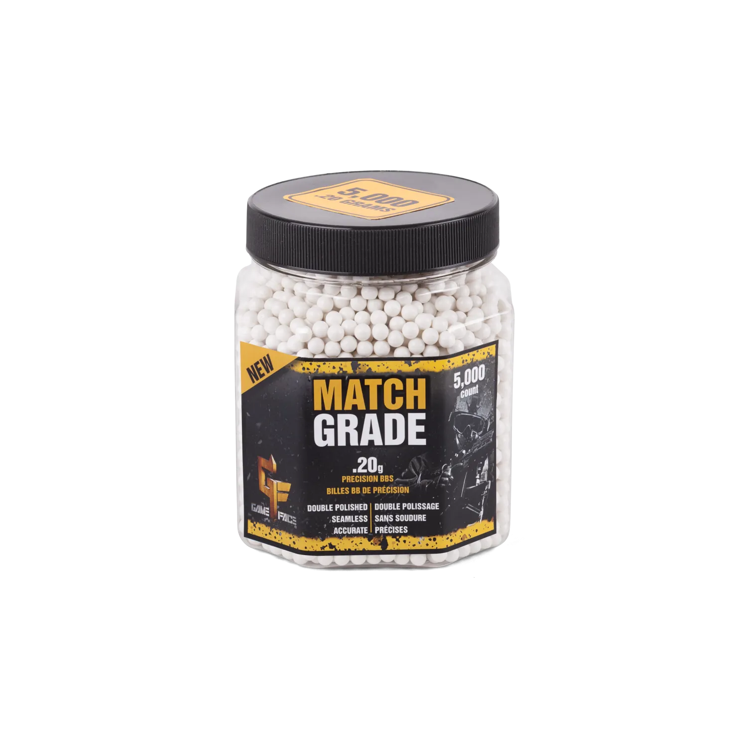Game Face Match Grade White Airsoft BBs – .20g (5,000 Count)